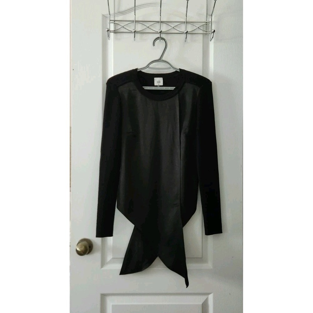 Cabi‎ Womens Black Ribbed Long Sleeve Round Neck Crosstie Pullover Sweater Sz XS